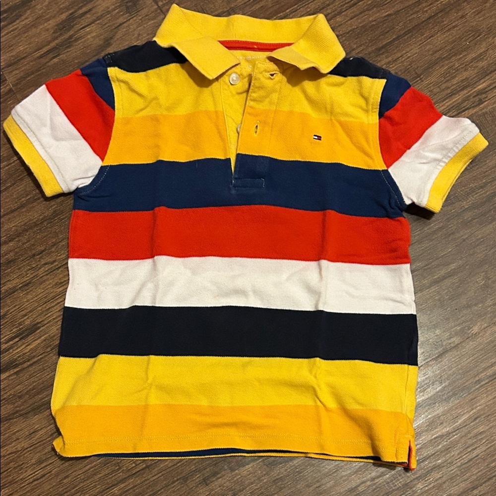 Tommy Hilfiger Kids Polo with Yellow, Red, Blue, and White Stripes